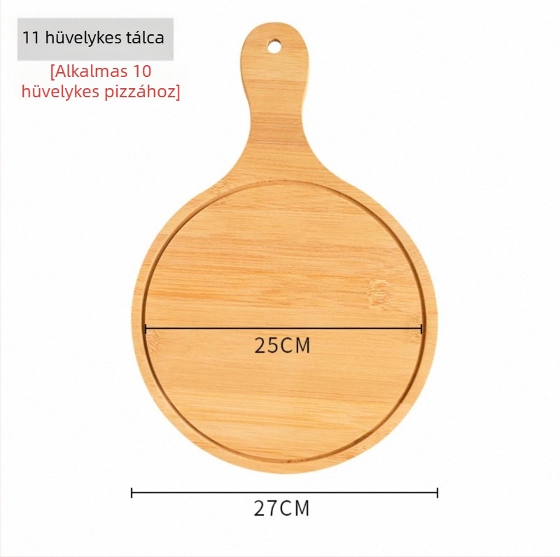 Bambuszból készült kör alakú pizza tál, japán stílus, egyszínű felület, étolaj bevonattal