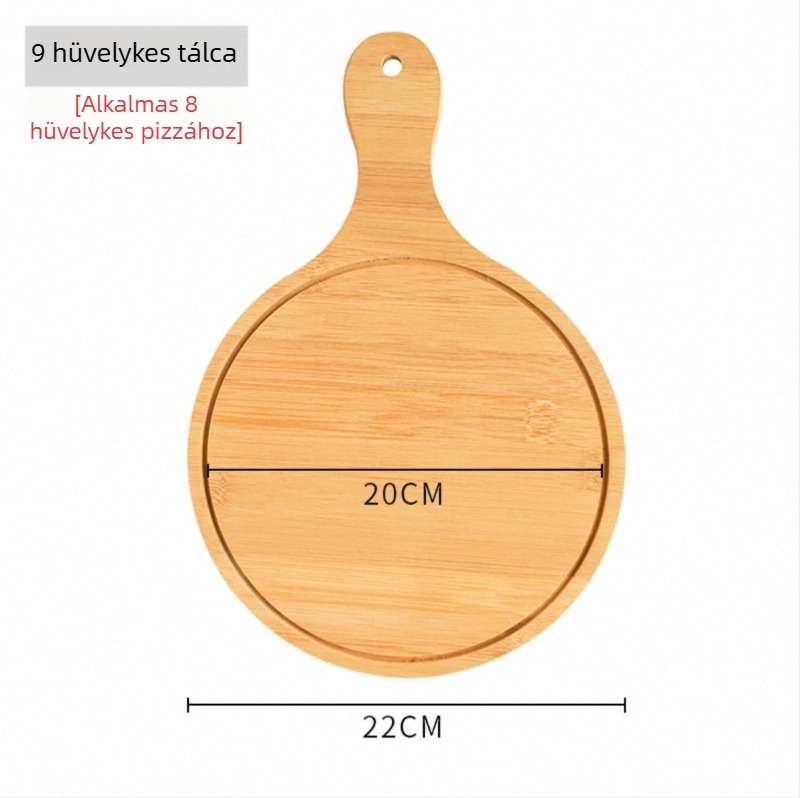 Bambuszból készült kör alakú pizza tál, japán stílus, egyszínű felület, étolaj bevonattal