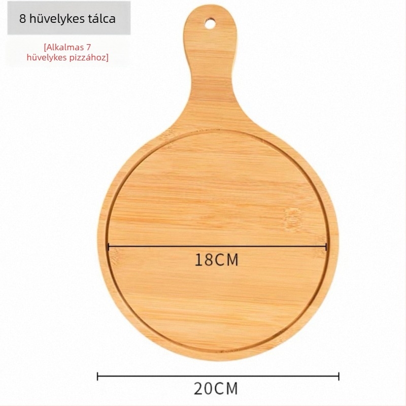 Bambuszból készült kör alakú pizza tál, japán stílus, egyszínű felület, étolaj bevonattal