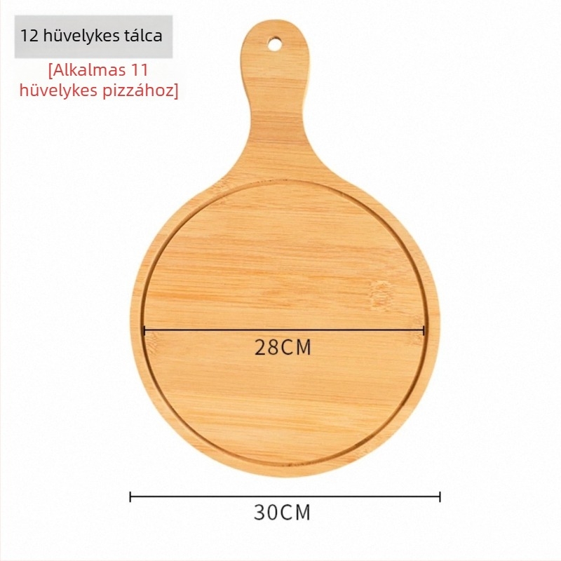 Bambuszból készült kör alakú pizza tál, japán stílus, egyszínű felület, étolaj bevonattal