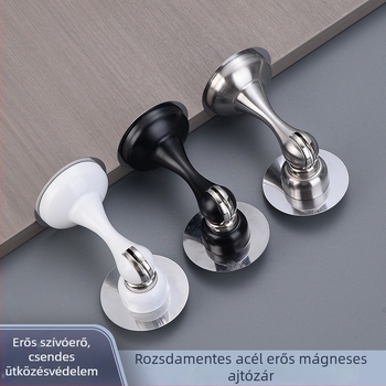 Mágneses ajtóstop - rozsdamentes acél, falra szerelhető, kettős üzemmód (fúrás/ lyukasztás nélkül), automatikus működés