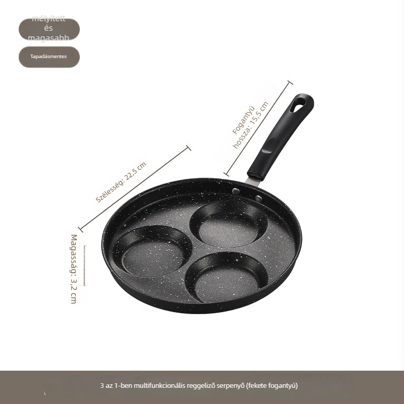Tapadásmentes serpenyő bakelit fogantyúval, többlyukas forma tojásokhoz/omletthez/palacsintához/burgerekhez – sík aljzat (modell: 2 kör, 2 szív, négyzet 4 kör)
