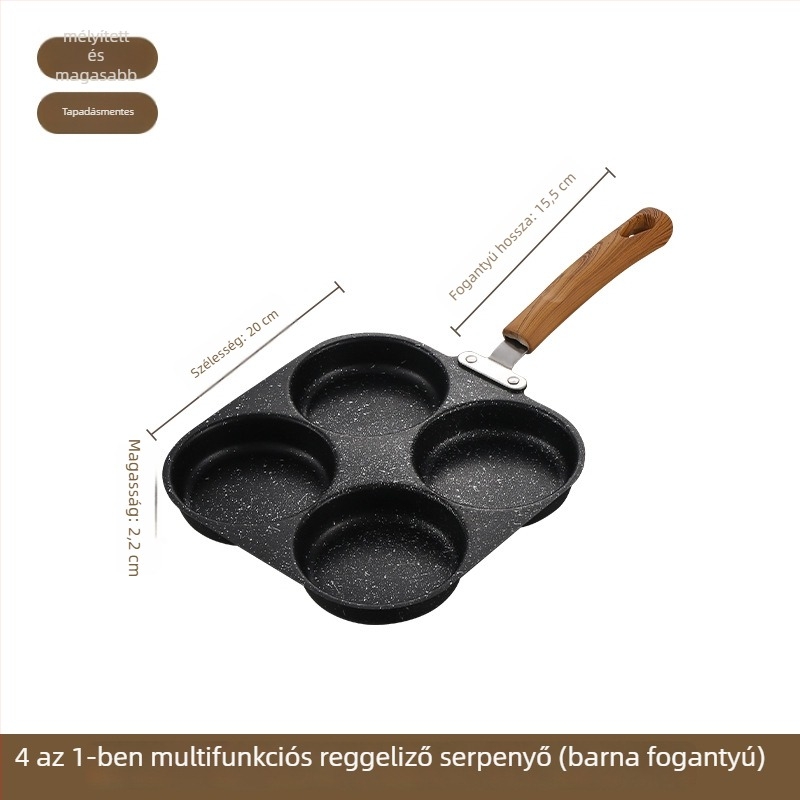 Tapadásmentes serpenyő bakelit fogantyúval, többlyukas forma tojásokhoz/omletthez/palacsintához/burgerekhez – sík aljzat (modell: 2 kör, 2 szív, négyzet 4 kör)