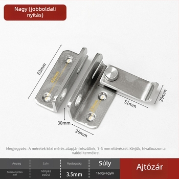 Fürdőszobai tolóajtó retesz, pillangó típus, rozsdamentes acél, brushed felület, modern minimalista stílus, 90°-os lopás elleni zár