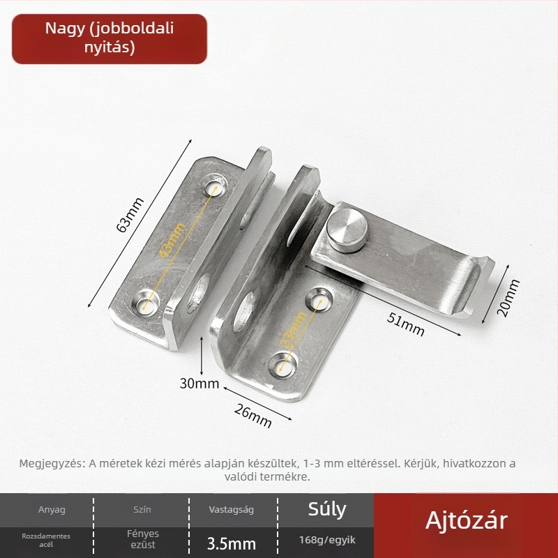 Fürdőszobai tolóajtó retesz, pillangó típus, rozsdamentes acél, brushed felület, modern minimalista stílus, 90°-os lopás elleni zár