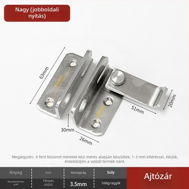Fürdőszobai tolóajtó retesz, pillangó típus, rozsdamentes acél, brushed felület, modern minimalista stílus, 90°-os lopás elleni zár