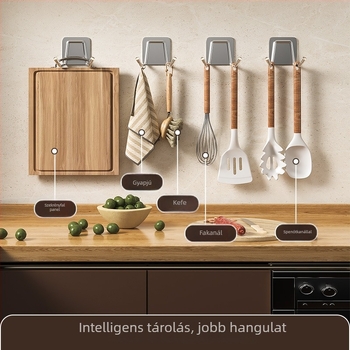 Rozsdamentes acél falikampó fúrás nélkül – fürdőszoba és konyha, öntapadós szerelés, modern letisztult dizájn, fényes felület, súly 0.2 kg