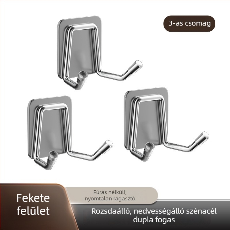 Rozsdamentes acél falikampó fúrás nélkül – fürdőszoba és konyha, öntapadós szerelés, modern letisztult dizájn, fényes felület, súly 0.2 kg