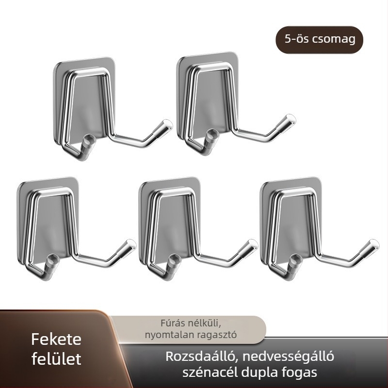 Rozsdamentes acél falikampó fúrás nélkül – fürdőszoba és konyha, öntapadós szerelés, modern letisztult dizájn, fényes felület, súly 0.2 kg