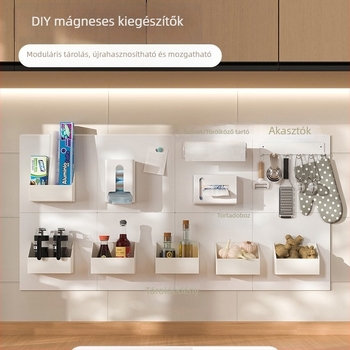 Konyhai mágneses pegboard falra szerelhető tároló - többfunkciós, szénacél, modern minimalista stílus, 2024-ben debütált