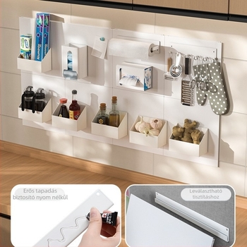 Konyhai mágneses pegboard falra szerelhető tároló - többfunkciós, szénacél, modern minimalista stílus, 2024-ben debütált