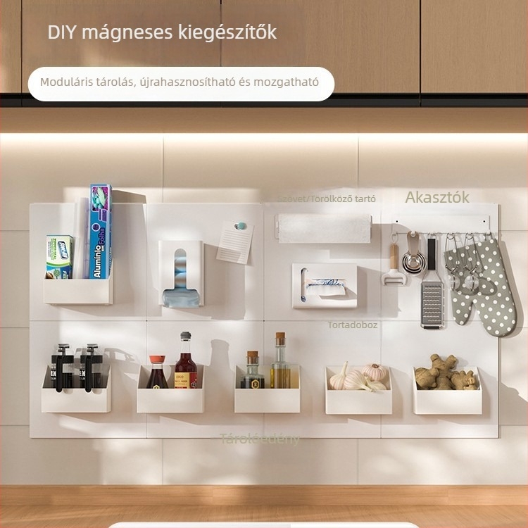 Konyhai mágneses pegboard falra szerelhető tároló - többfunkciós, szénacél, modern minimalista stílus, 2024-ben debütált