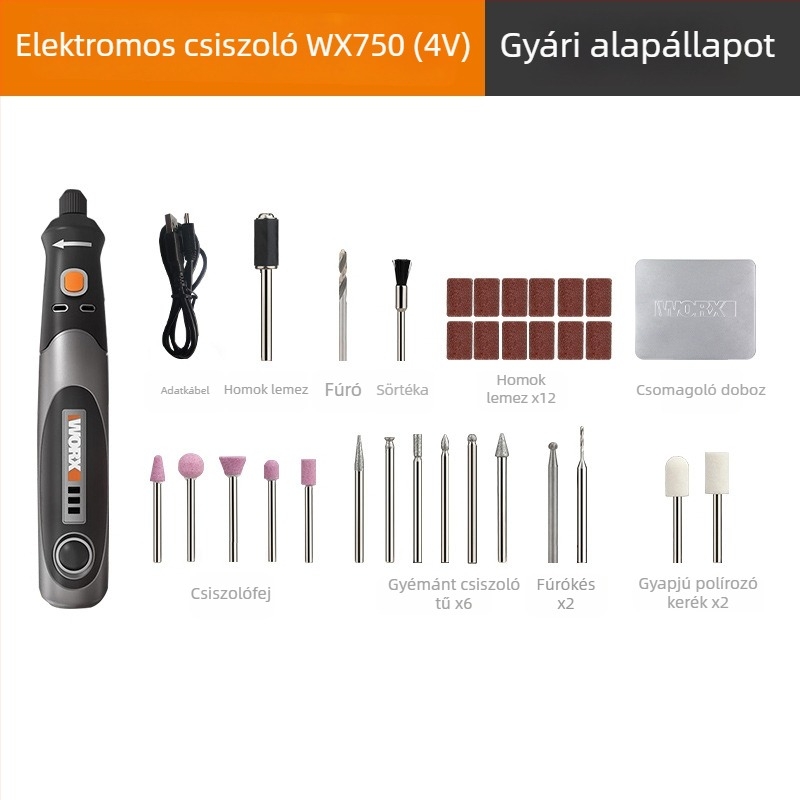 Vezeték nélküli elektromos gravírozó és polírozó csiszoló, újratölthető, 5V tápegység