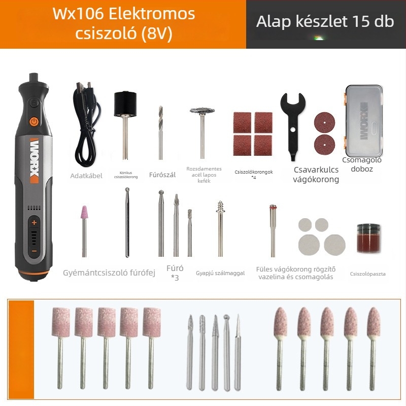 Vezeték nélküli elektromos gravírozó és polírozó csiszoló, újratölthető, 5V tápegység