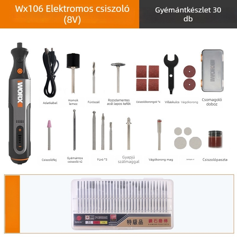 Vezeték nélküli elektromos gravírozó és polírozó csiszoló, újratölthető, 5V tápegység