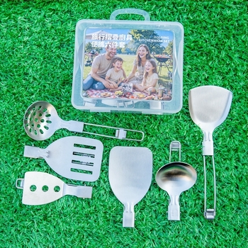 Kiskanál és spatula készlet - 304 rozsdamentes acél, összecsukható kempingezéshez, égési védelem, tartós és deformációálló, többfunkciós konyhai eszközök