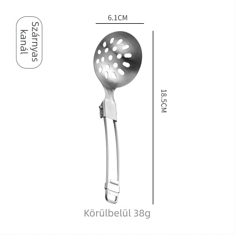 Kiskanál és spatula készlet - 304 rozsdamentes acél, összecsukható kempingezéshez, égési védelem, tartós és deformációálló, többfunkciós konyhai eszközök