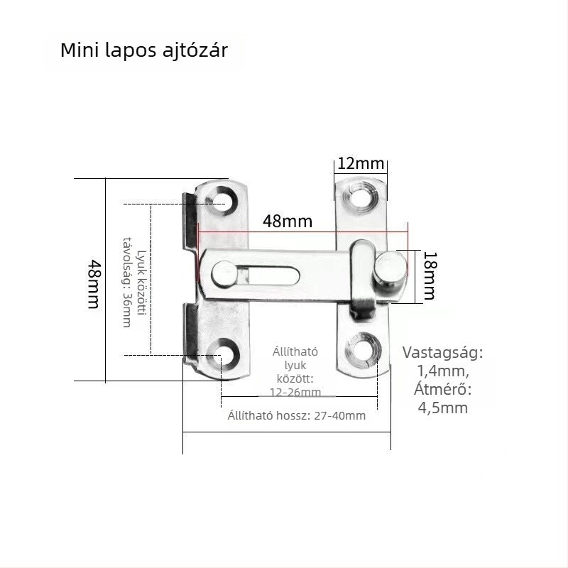 Rozsdamentes acél ajtózár, típus pin, felület polírozott és festett