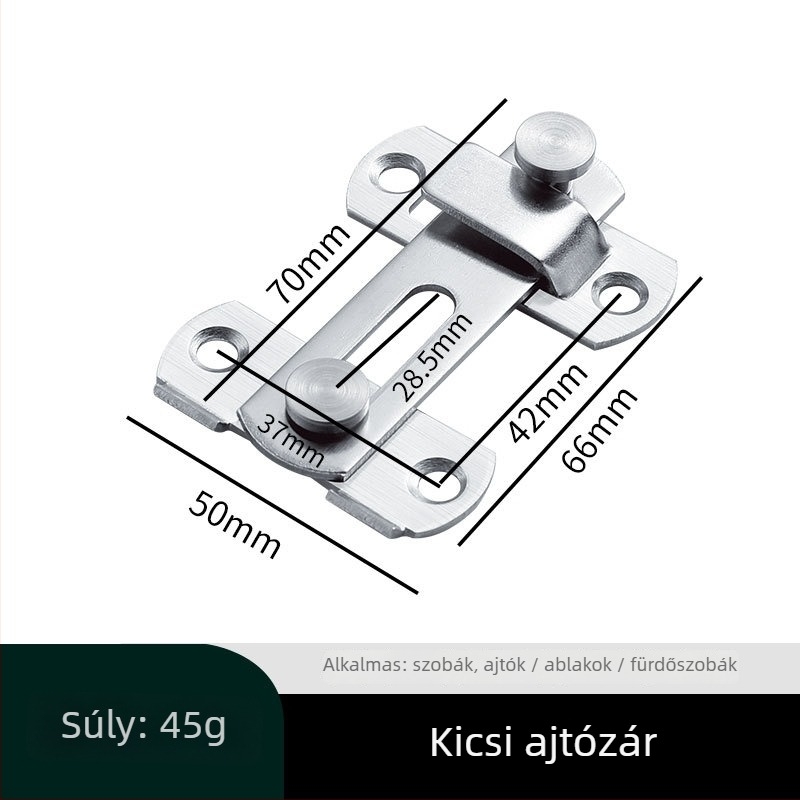 Rozsdamentes acél ajtózár, típus pin, felület polírozott és festett