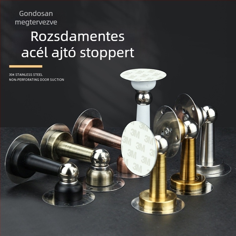 Rozsdamentes acél mágneses ajtóstop, falra szerelve, automatikus működés, modell 888, elektroplatinált felület
