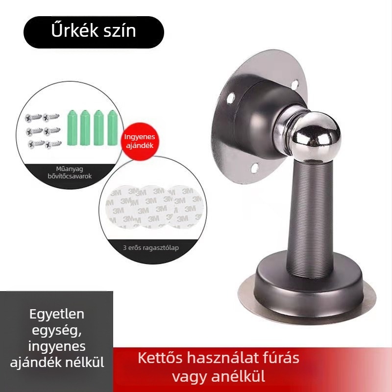 Rozsdamentes acél mágneses ajtóstop, falra szerelve, automatikus működés, modell 888, elektroplatinált felület