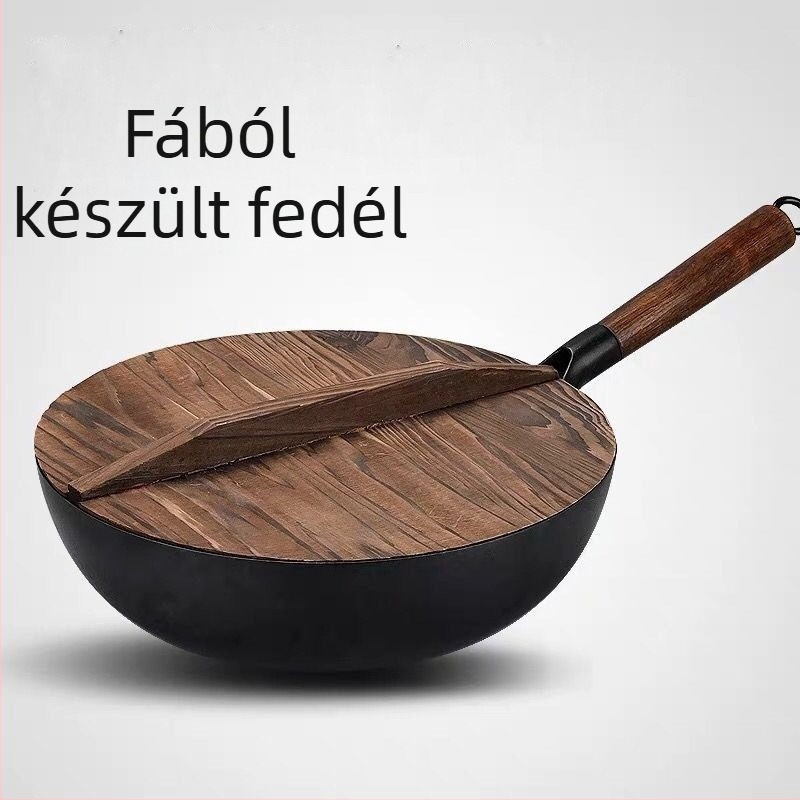 AMM-008 Kínai stílusú wok finom vasból, bevonat nélküli, 10 cm mélység, egylapos aljzat