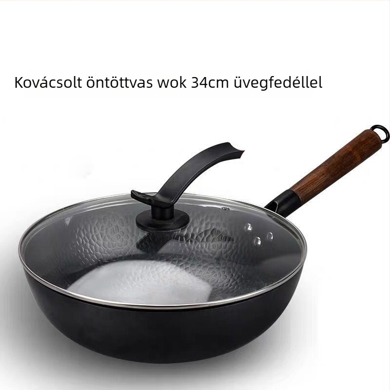 AMM-008 Kínai stílusú wok finom vasból, bevonat nélküli, 10 cm mélység, egylapos aljzat