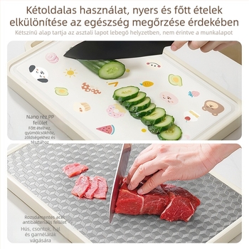 Kétszintes konyhai vágódeszka, élelmiszer-minőségű műanyagból, antibakteriális, penészálló, állványos kivitel, gyümölcsökhöz