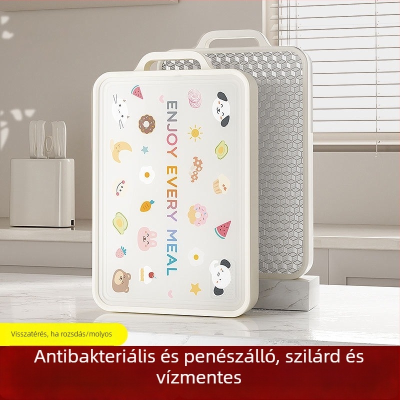 Kétszintes konyhai vágódeszka, élelmiszer-minőségű műanyagból, antibakteriális, penészálló, állványos kivitel, gyümölcsökhöz