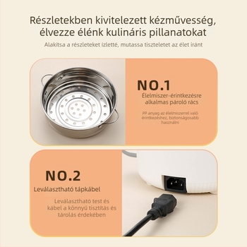 Elektromos főzőedény kettős rétegű kialakítással, belső edény nem tapadó rozsdamentes acélból, szigetelve, egyszerű tisztítás, modell 18b