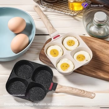 Maifan kő tojásburger serpenyő, négylyukú, tapadásmentes, modell 1123, 1,5 kg