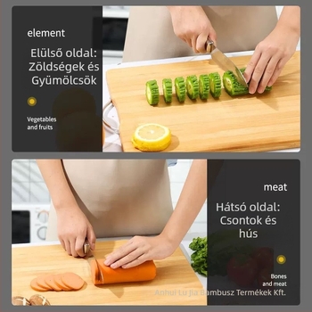 Bambuszból készült vágódeszka, téglalap alakú, vastagított, kétoldalas, antibakteriális és penészmentes, vastagság 1,8 cm