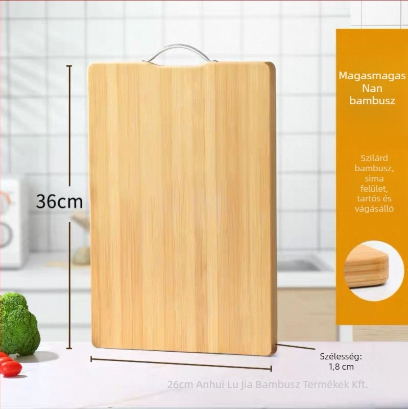 Bambuszból készült vágódeszka, téglalap alakú, vastagított, kétoldalas, antibakteriális és penészmentes, vastagság 1,8 cm