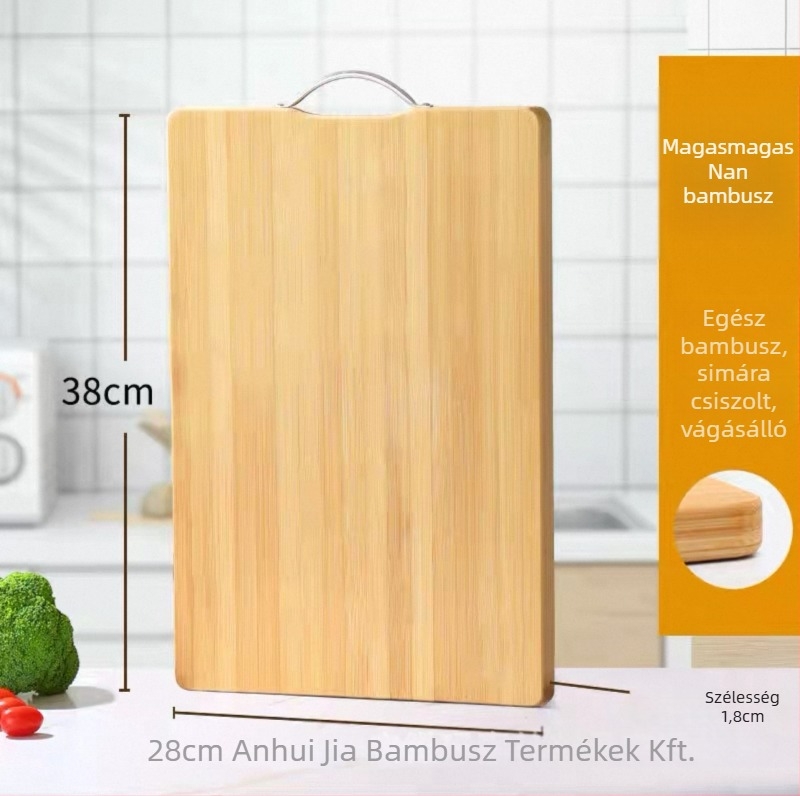 Bambuszból készült vágódeszka, téglalap alakú, vastagított, kétoldalas, antibakteriális és penészmentes, vastagság 1,8 cm