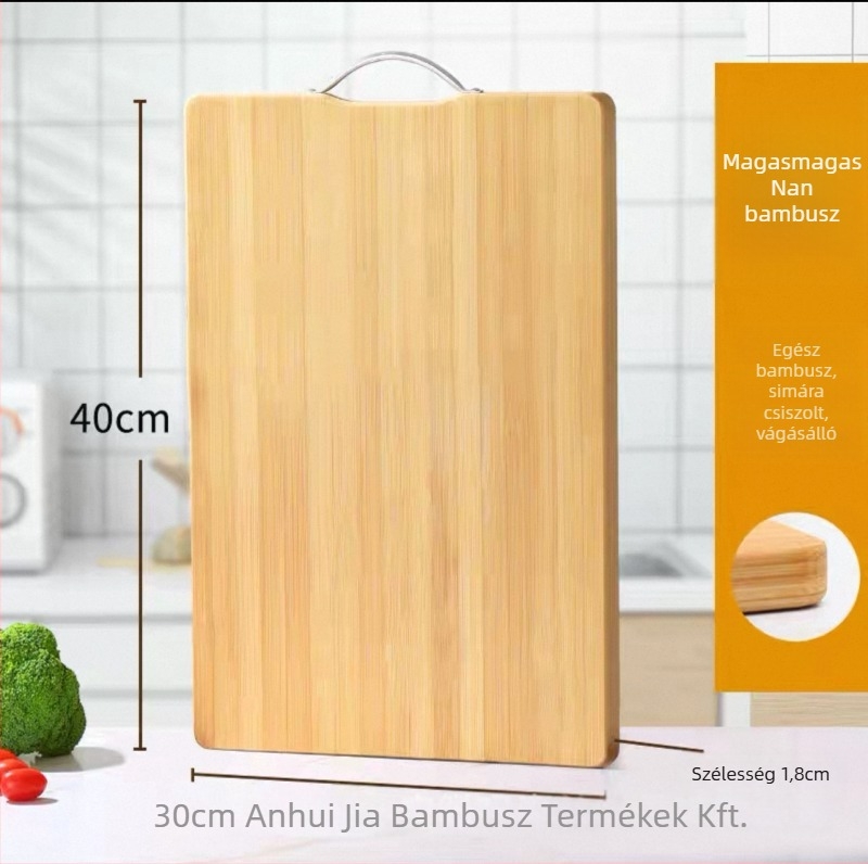 Bambuszból készült vágódeszka, téglalap alakú, vastagított, kétoldalas, antibakteriális és penészmentes, vastagság 1,8 cm