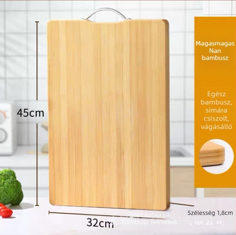 Bambuszból készült vágódeszka, téglalap alakú, vastagított, kétoldalas, antibakteriális és penészmentes, vastagság 1,8 cm