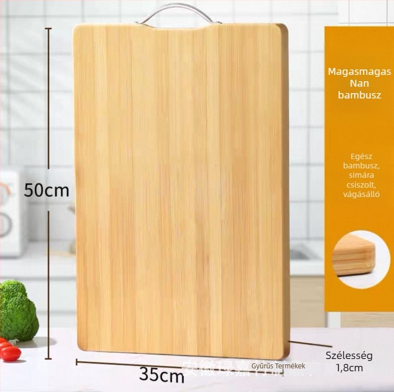Bambuszból készült vágódeszka, téglalap alakú, vastagított, kétoldalas, antibakteriális és penészmentes, vastagság 1,8 cm