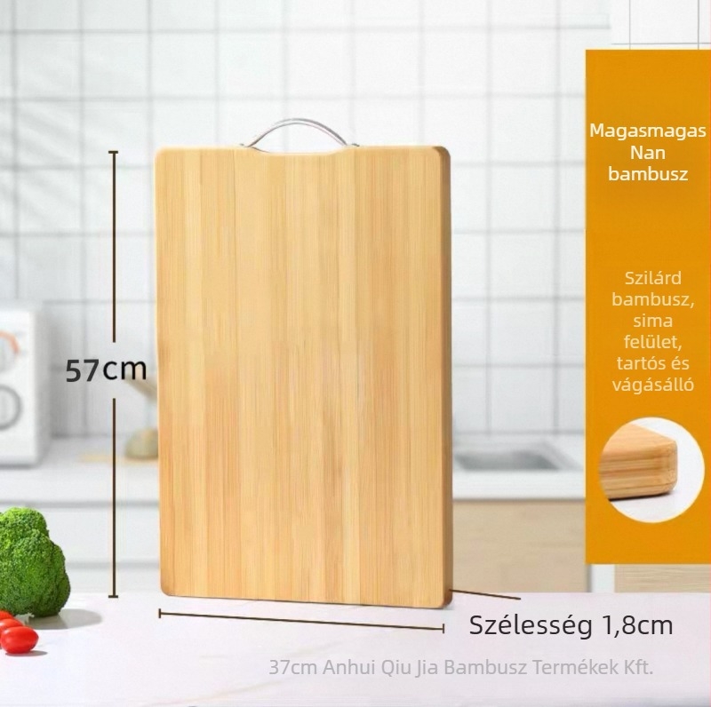 Bambuszból készült vágódeszka, téglalap alakú, vastagított, kétoldalas, antibakteriális és penészmentes, vastagság 1,8 cm