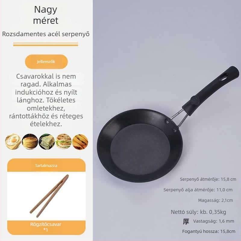 Kovácsoltvasból készült tapadásmentes serpenyő, modell 12.16.18.., egyaránt alkalmas gáz- és indukciós főzőfelületekre, üvegfedéllel