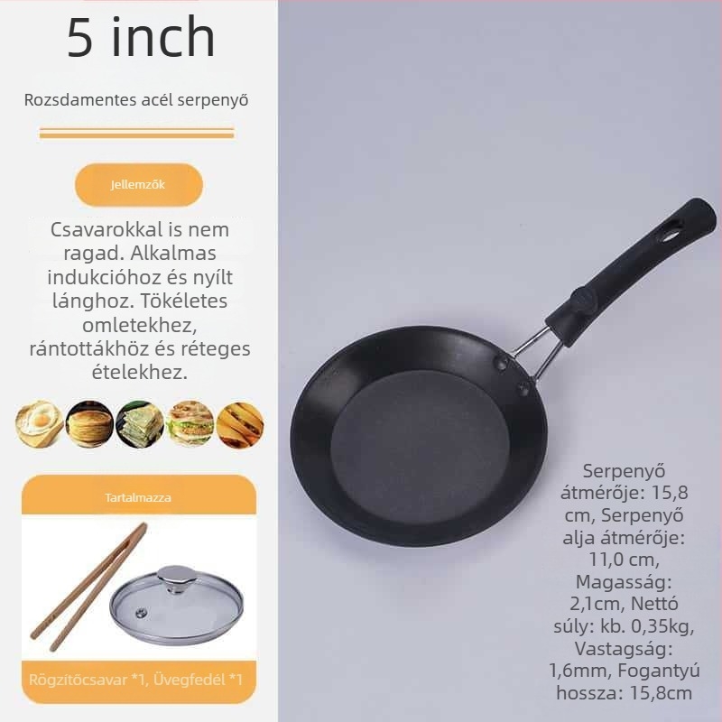 Kovácsoltvasból készült tapadásmentes serpenyő, modell 12.16.18.., egyaránt alkalmas gáz- és indukciós főzőfelületekre, üvegfedéllel