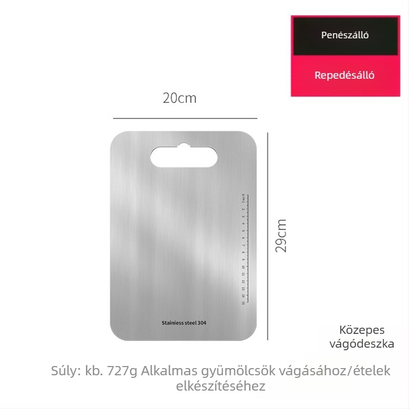 304 rozsdamentes acél konyhai vágódeszka, kétoldalas, penészmentes, multifunkcionális, otthoni és kültéri használatra