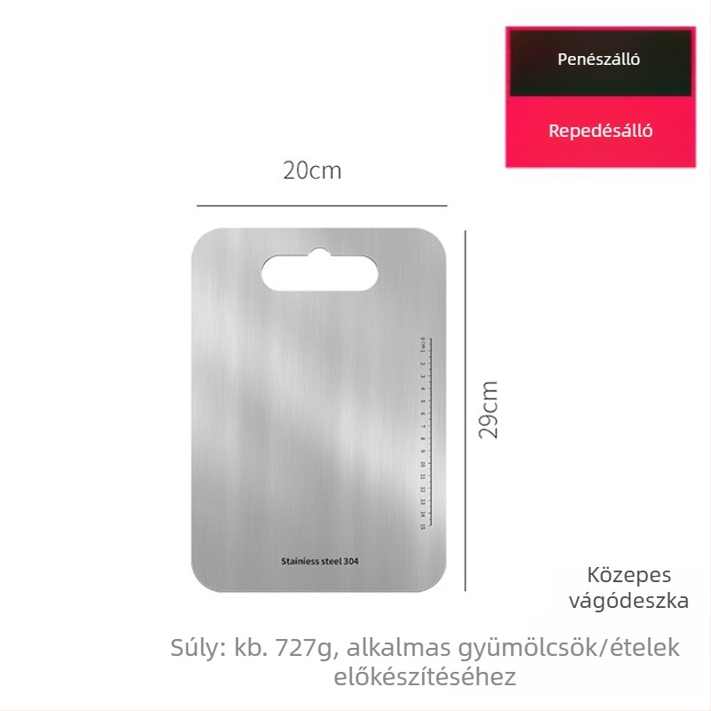 304 rozsdamentes acél konyhai vágódeszka, kétoldalas, penészmentes, multifunkcionális, otthoni és kültéri használatra