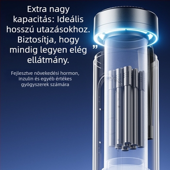 Termoelektrikus járműhűtő, hordozható és újratölthető (térfogat legfeljebb 5 L, teljesítmény 10W, hűtés 2°C-ig, fűtés 18°C-ig)