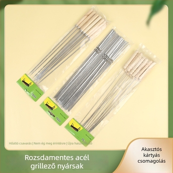 Rozsdamentes acél grillnyársak gömb alakú fa fogantyúval, csomagolás 200, újrafelhasználható.