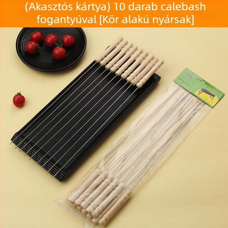 Rozsdamentes acél grillnyársak gömb alakú fa fogantyúval, csomagolás 200, újrafelhasználható.