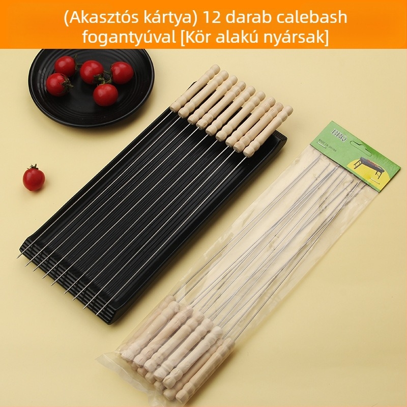Rozsdamentes acél grillnyársak gömb alakú fa fogantyúval, csomagolás 200, újrafelhasználható.
