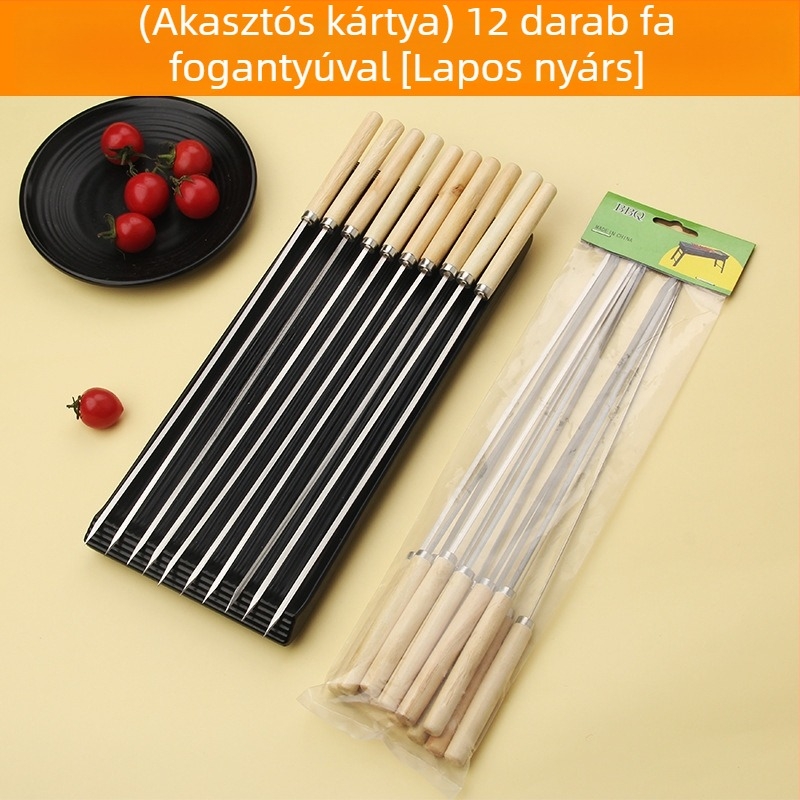 Rozsdamentes acél grillnyársak gömb alakú fa fogantyúval, csomagolás 200, újrafelhasználható.