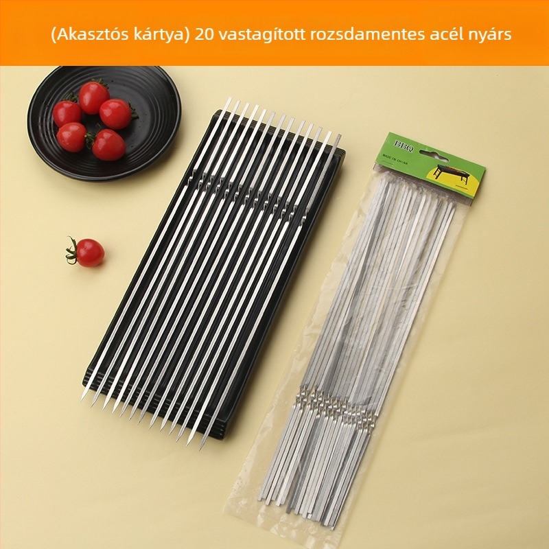Rozsdamentes acél grillnyársak gömb alakú fa fogantyúval, csomagolás 200, újrafelhasználható.