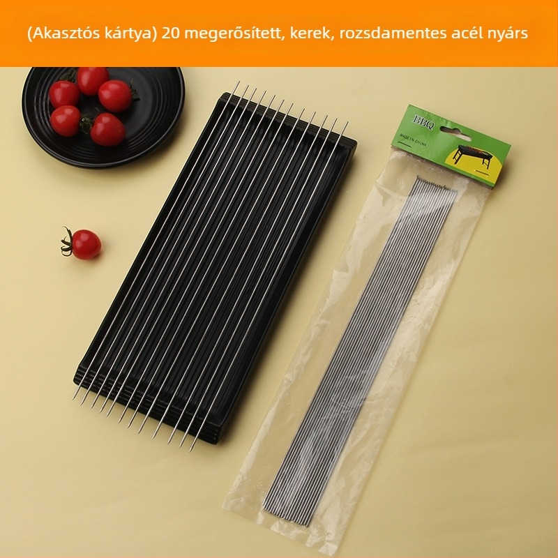 Rozsdamentes acél grillnyársak gömb alakú fa fogantyúval, csomagolás 200, újrafelhasználható.