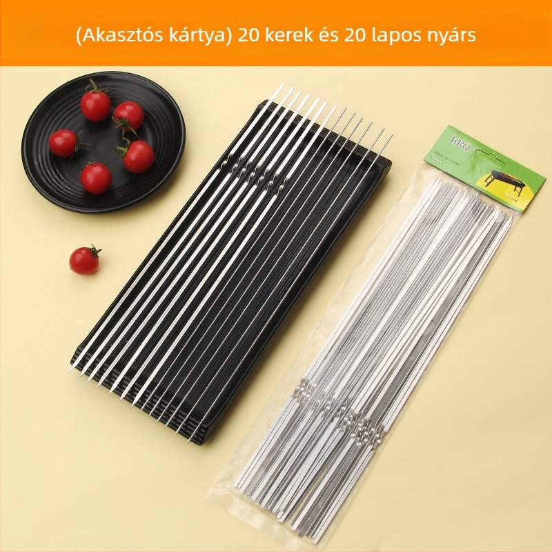 Rozsdamentes acél grillnyársak gömb alakú fa fogantyúval, csomagolás 200, újrafelhasználható.